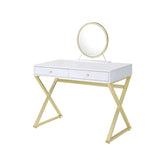 Coleen White & Gold Finish Vanity Desk Model AC00667 By ACME Furniture